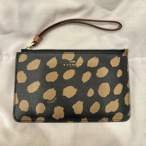 Coach Small Wristlet Deer Spot Pattern Black Brown Gold